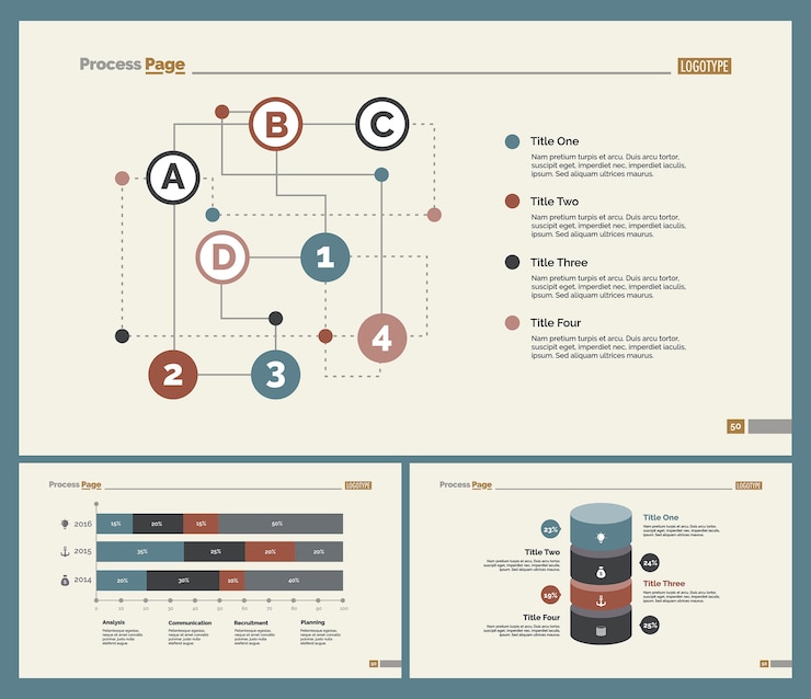 Kostenlose Vektor drei statistiken slide templates set
