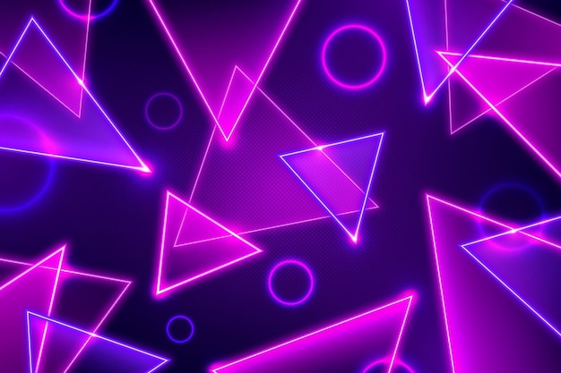 Dreiecke und Kreise abstrakter Neonlichthintergrund