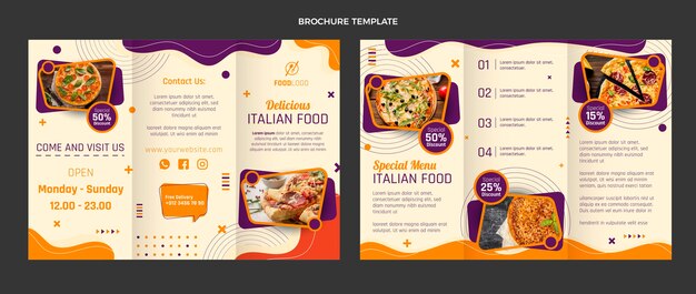 Dreifach gefaltete Broschürenvorlage für flaches italienisches Essen
