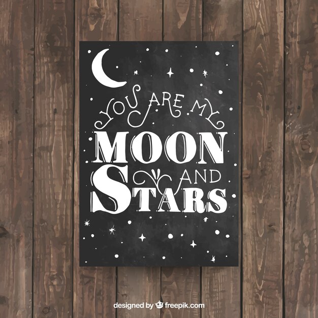 Du bist mein Mond und Sterne Karte im Blackboard-Stil