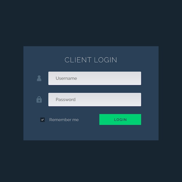 Kostenloser Vektor dunkelblau ui thema für login-formular