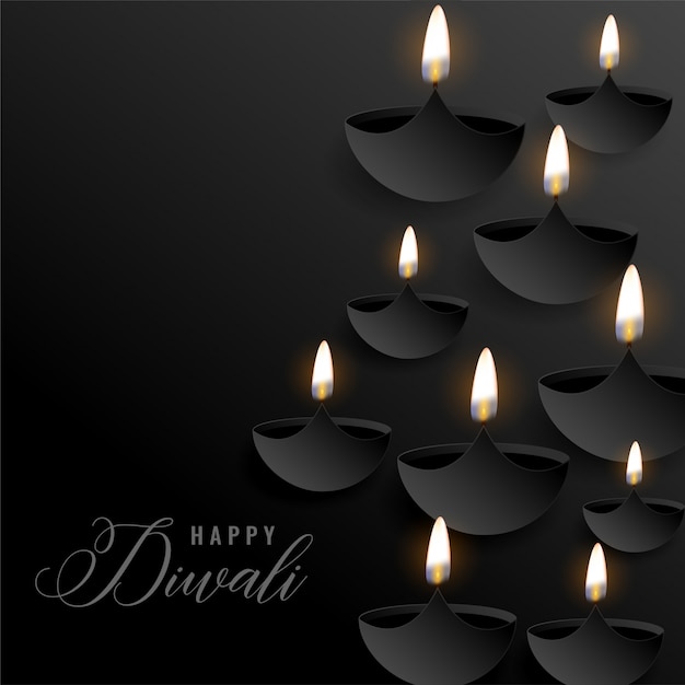 Dunkler diwali hintergrund mit sich hin- und herbewegenden diyas