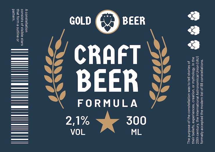 Kostenlose Vektor duotone-goldenes bierbrauereietikett