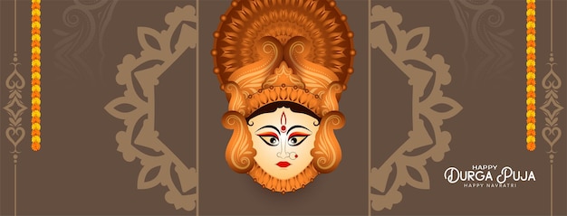 Durga puja und happy navratri indisches religiöses fest elegantes bannerdesign