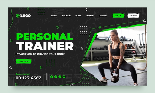 Kostenloser Vektor dynamische zielseite für personal trainer im flachen design