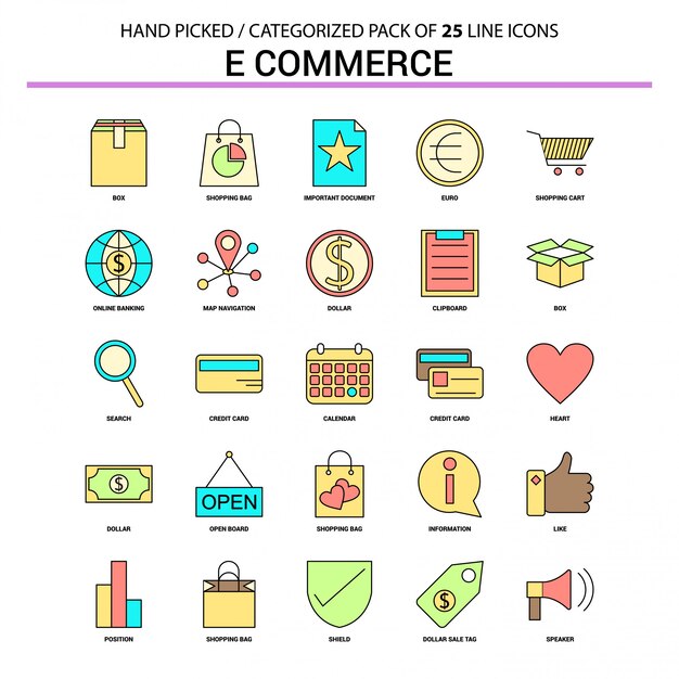 E-Commerce Flat Line Icon Set