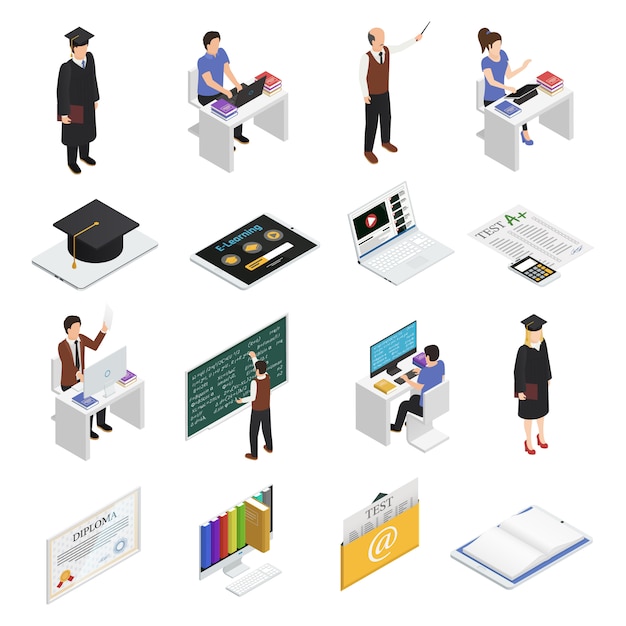 E-learning isometrische icons set