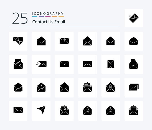 E-Mail 25 Solid Glyph Icon Pack einschließlich Mail-Mail-Mail-Umschlag bearbeiten