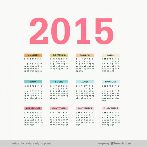 Editierbare 2015 vector kalender