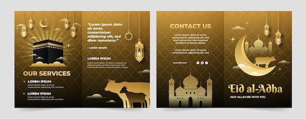 Kostenloser Vektor eid al-adha-broschüre mit farbverlauf