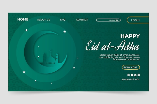 Kostenloser Vektor eid al-adha landingpage-vorlage mit farbverlauf