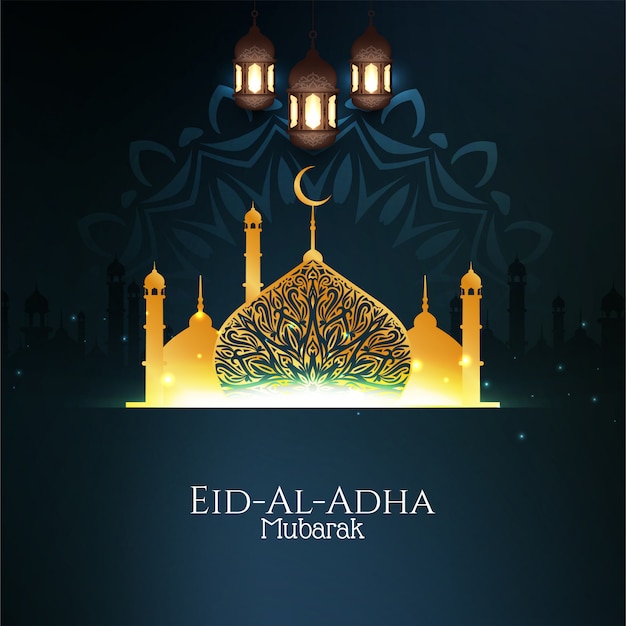 Kostenloser Vektor eid-al-adha mubarak hintergrund mit moschee