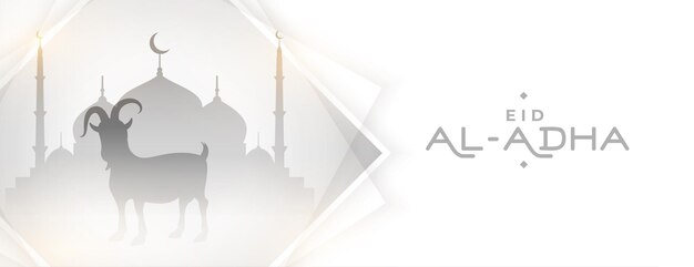 Eid al adha mubarak mit eleganter fahne der ziege und der moschee