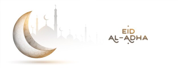 Eid al adha mubarak mit halbmond und moschee im banner