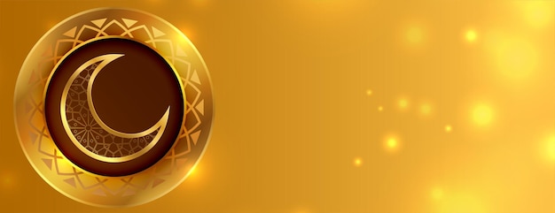 Kostenloser Vektor eid mubarak einladungsbanner mit goldenem mond und textraum