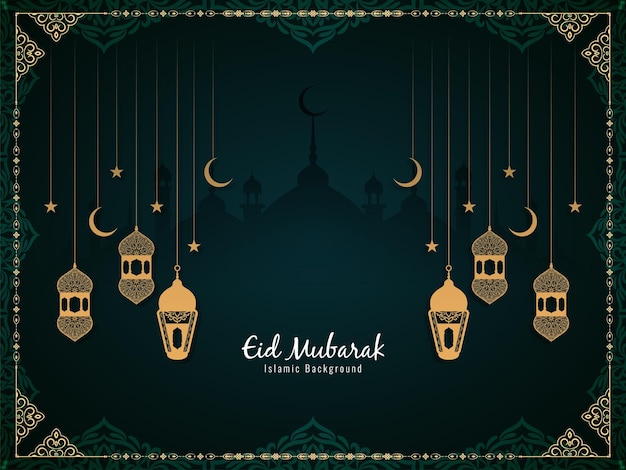 Eid Mubarak Halbmond Islamischer kultureller Hintergrundvektor