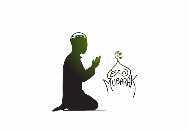 Kostenloser Vektor eid mubarak muslimischer mann betet namaz islamische gebetshintergrundvorlage