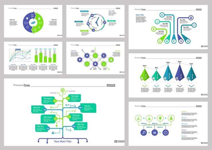 Kostenlose Vektor eight management slide vorlagen set