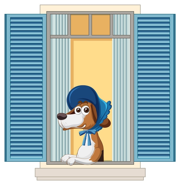 Kostenloser Vektor ein beagle am fenster-cartoon