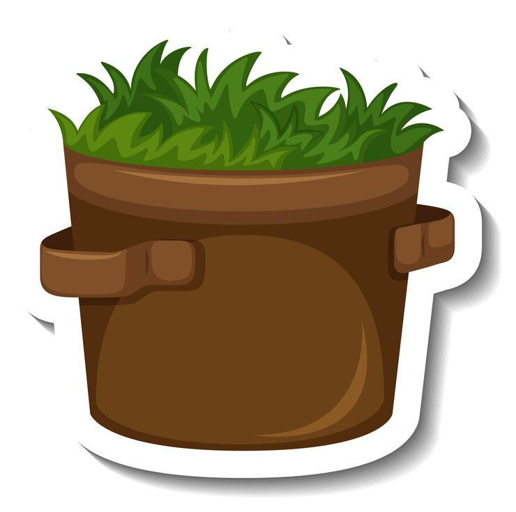 Kostenlose Vektor ein eimer mit grünem gras im cartoon-stil