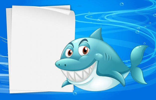 Ein Hai mit einem leeren bondpaper unter dem Meer