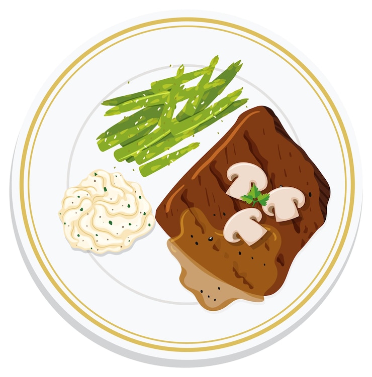 Kostenlose Vektor ein köstlicher steak-teller