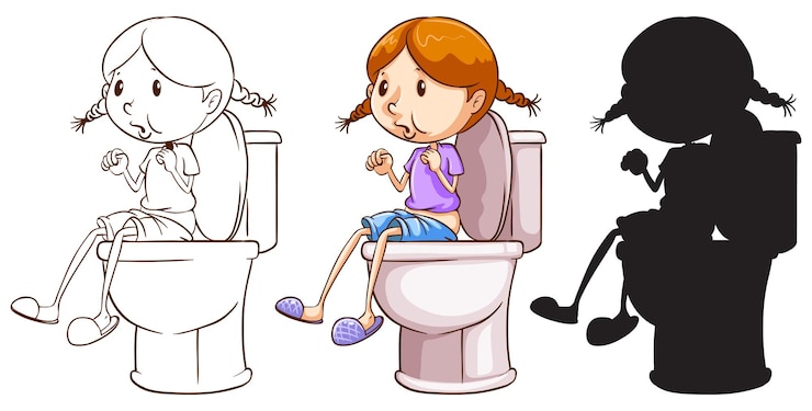 Kostenlose Vektor ein mädchen über der toilettenschüssel