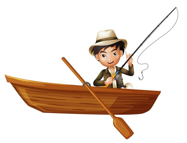Ein Mann, der eine Stange auf einem Holzboot hält