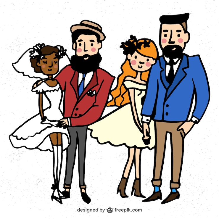 Kostenlose Vektor ein paar von hand gezeichnet hochzeit paare
