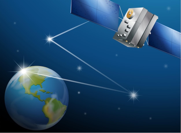 Kostenloser Vektor ein satellit und der planet erde