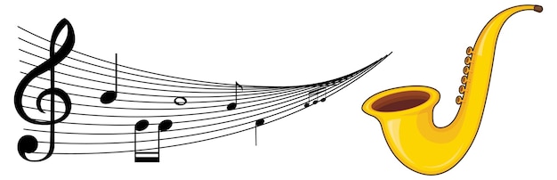 Kostenloser Vektor ein saxophon mit noten auf weißem hintergrund