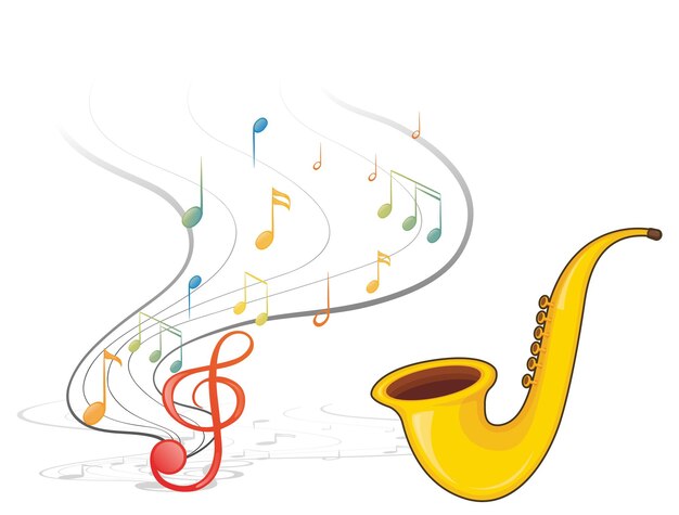 Ein Saxophon mit Noten auf weißem Hintergrund