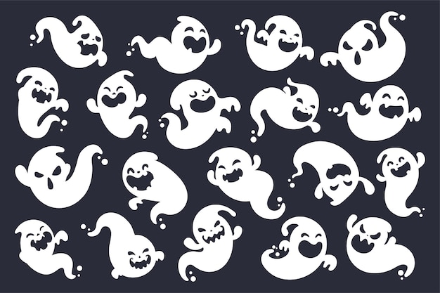 zwei lustige geister in tinte auf weiss halloween designelemente oder aufkleber premium vektor