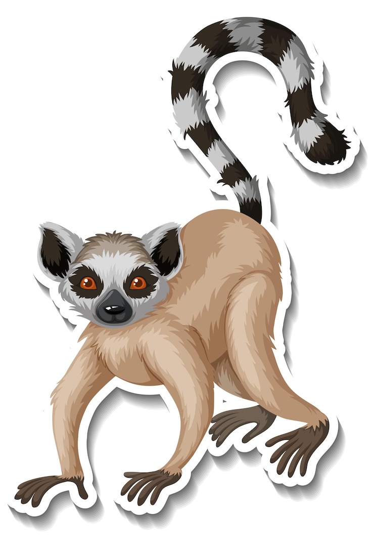 Kostenlose Vektor eine aufklebervorlage von lemur-cartoon-figur