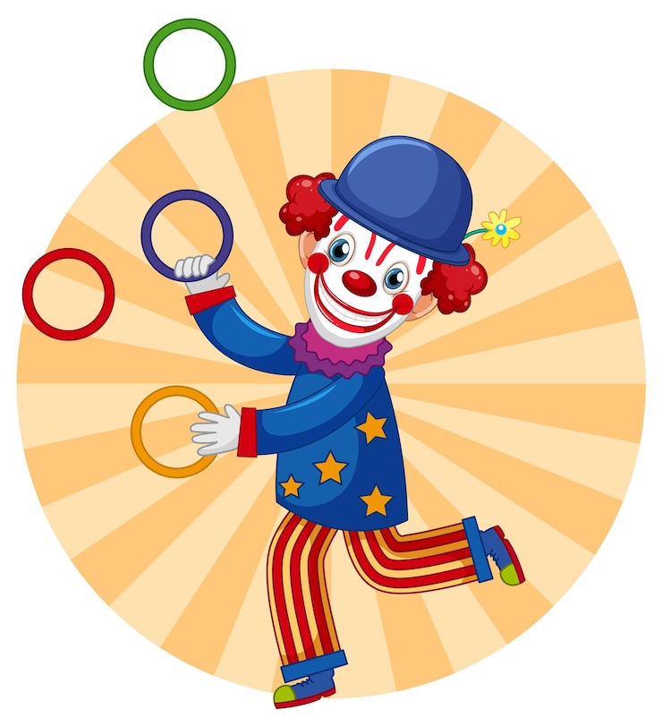 Kostenlose Vektor eine bunte clown-zeichentrickfigur