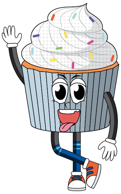 Eine Cupcake-Cartoon-Figur auf weißem Hintergrund
