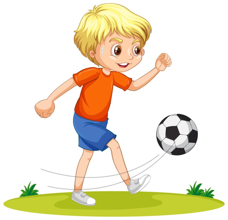 Kostenlose Vektor eine junge zeichentrickfigur, die fußball spielt