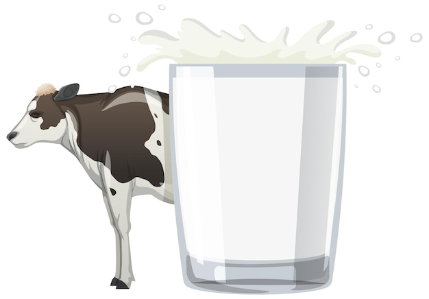 Kostenloser Vektor eine kuh mit einem glas milch