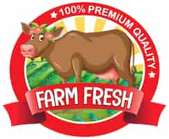 Kostenloser Vektor eine kuh mit farm fresh label