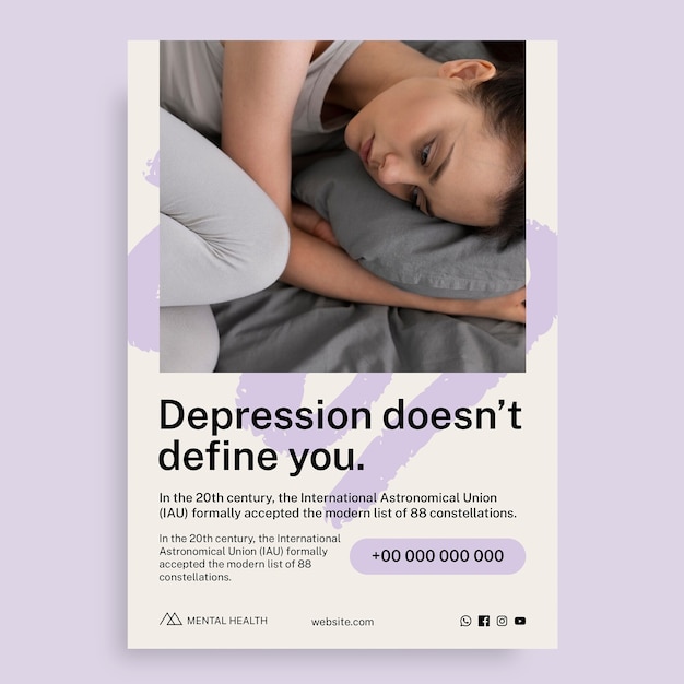 Kostenloser Vektor eine minimalistische depression definiert sie nicht: umarmen sie ihr story-poster