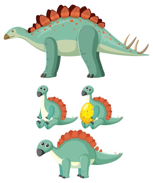 Eine Reihe süßer Dinosaurier-Zeichentrickfiguren