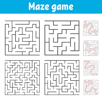 Eine reihe von quadratischen labyrinthen mit verschiedenen schwierigkeitsgraden