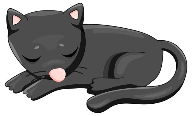 Eine schwarze Katze, die Zeichentricktier niederlegt