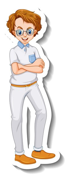 Eine Stickervorlage mit einem nerdigen Mann in stehender Pose