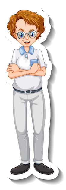 Eine Stickervorlage mit einem nerdigen Mann in stehender Pose