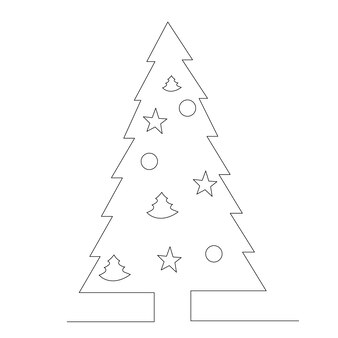 Eine strichzeichnung eines geschmückten weihnachtsbaums, vektor