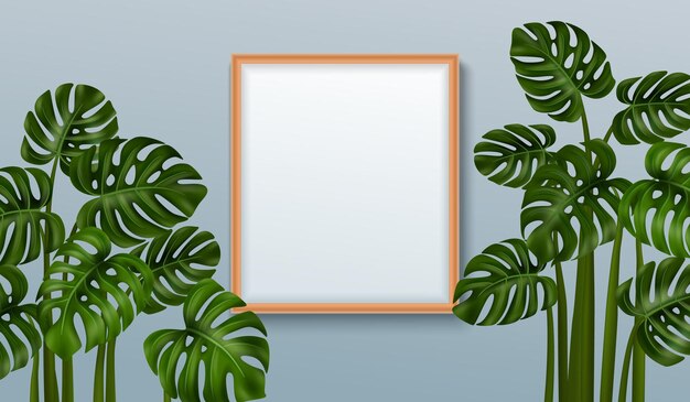 Eine Zimmerpflanze namens Monstera in Höhe von zwei Stücken, die durch eine spiegelrealistische Vektorillustration angeordnet sind