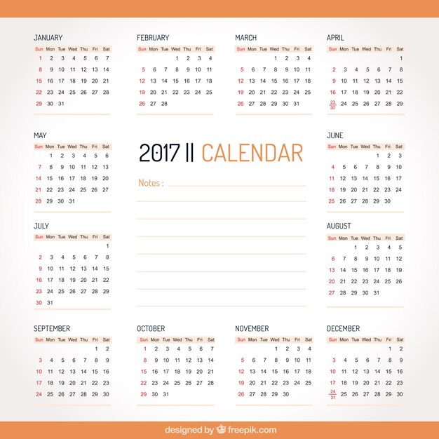 Einfache 2017 Kalender mit orange Details