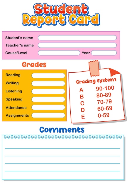 Kostenloser Vektor einfache lehrervorlage für druckbare schülerberichtskarte
