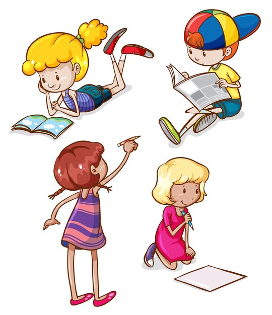 Einfache Skizzen zum Lesen und Schreiben von Kindern